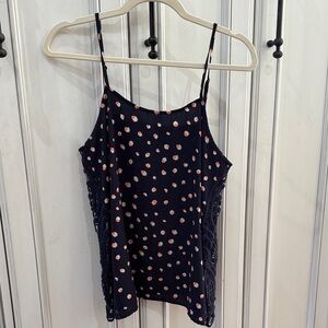 Boutique collective concepts navy Polka  Dot Women's Top w crochet side detail S